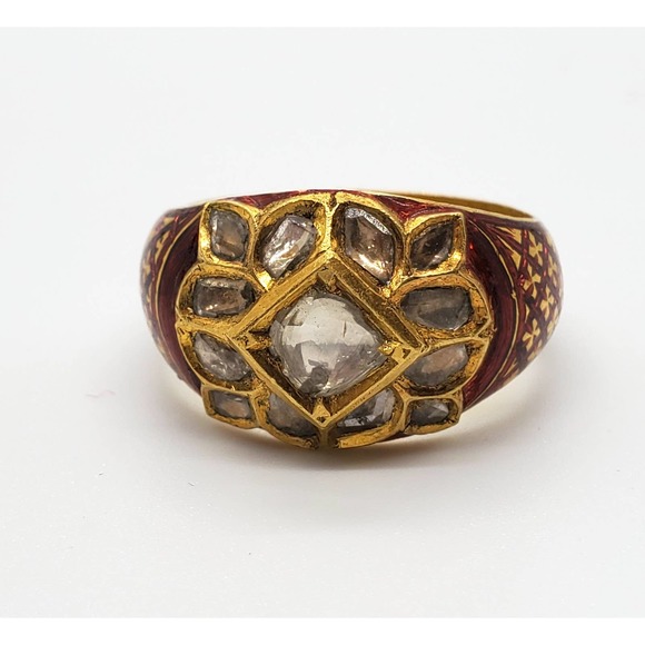 18kt Yellow Gold Mughal Rose Cut Diamond Ring - Picture 5 of 6